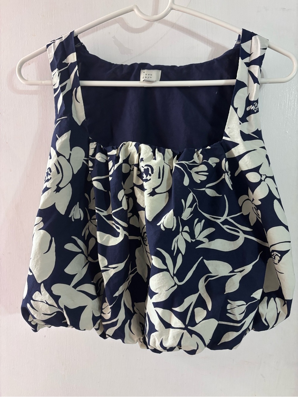 a new day Navy and Cream Floral Bubble Top